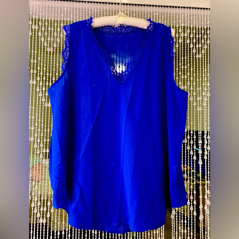 LACE BLUE BLOUSE NWOT - Picture 1 of 4
